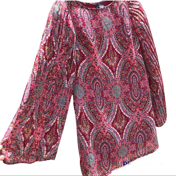 NWT FIRE Los Angeles Dress Womens XS Red Floral Boho Flare Sleeves Groovy $110 - Picture 7 of 7